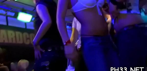  Drunk cheeks in club engulfing dick while somebody fucking their love tunnel